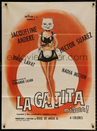 7r039 LA GATITA Mexican poster 1972 Jacqueline Andere, Hector Suarez, sexy and wacky cat art!