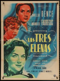 7r048 LAS TRES ELENAS Mexican poster 1954 art of Amelia Bence, Fabregas & top stars!