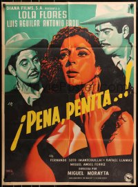 7r058 PENA, PENITA, PENA Mexican poster 1953 art of sexy gypsy Lola Flores & lovers by Josep Renau!