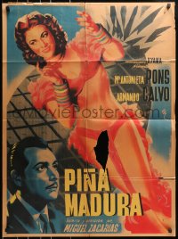 7r059 PINA MADURA Mexican poster 1950 Miguel Zacarias' Ripe Pineapple, sexy showgirl art!