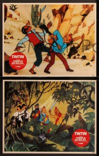 7r367 TINTIN & THE TEMPLE OF THE SUN 8 style B French LCs 1969 cool action adventure cartoon images!
