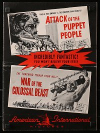 7s066 ATTACK OF THE PUPPET PEOPLE/WAR OF COLOSSAL BEAST pressbook 1958 you won't believe your eyes!