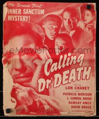 7s123 CALLING DR. DEATH pressbook 1943 Lon Chaney Jr. & Holmes Herbert, Inner Sanctum mystery!