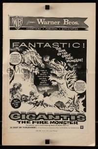 7s235 GIGANTIS THE FIRE MONSTER pressbook 1959 cool artwork of Godzilla breathing flames at Angurus!