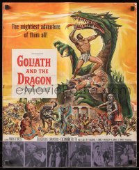 7s242 GOLIATH & THE DRAGON pressbook 1960 cool fantasy art of Mark Forest battling the giant beast!