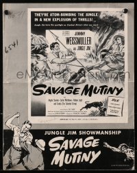 7s477 SAVAGE MUTINY pressbook 1953 art of Johnny Weissmuller as Jungle Jim fighting island natives!