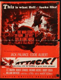 7s065 ATTACK pressbook 1956 Robert Aldrich, art of WWII soldiers Jack Palance & Eddie Albert!
