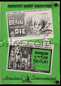 7s113 BRAIN THAT WOULDN'T DIE/STAR CREATURES pressbook 1962 AIP wacky sci-fi horror double-bill!