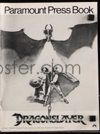 7s183 DRAGONSLAYER pressbook 1981 cool Jeff Jones fantasy art of Peter MacNicol w/spear, dragon!