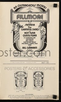 7s205 FILLMORE pressbook 1972 Grateful Dead, Santana, Hot Tuna, Quicksilver, rock & roll concert!