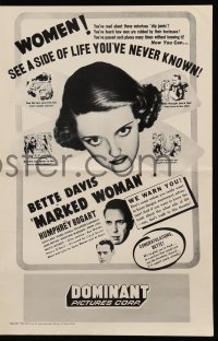 7s353 MARKED WOMAN pressbook R1956 Bette Davis two-timing her way to love with Humphrey Bogart!