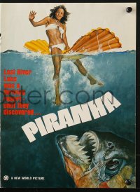 7s420 PIRANHA pressbook 1978 Roger Corman, great art of man-eating fish & sexy girl by John Solie!
