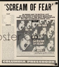 7s479 SCREAM OF FEAR pressbook 1961 Hammer, classic terrified Susan Strasberg horror image!