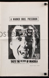 7s528 TASTE THE BLOOD OF DRACULA pressbook 1970 Christopher Lee, c/u showing his vampire teeth!
