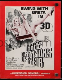7s544 THREE DIMENSIONS OF GRETA pressbook 1973 sexy 3D artwork of barely-dressed Leena Skoog!