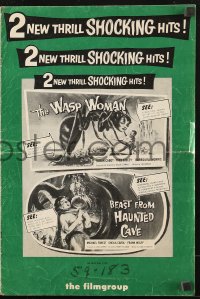 7s585 WASP WOMAN/BEAST FROM HAUNTED CAVE pressbook 1959 fantastic horror/sci-fi double bill!