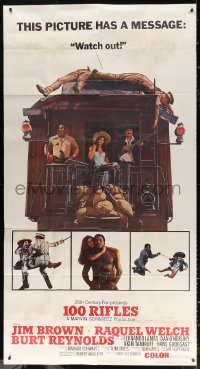 7t164 100 RIFLES int'l 3sh 1969 Jim Brown, sexy Raquel Welch & Burt Reynolds on back of train!