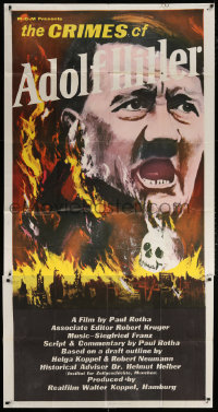 7t202 CRIMES OF ADOLF HITLER 3sh 1960s German documentary, wild art of flaming swastika & skull!