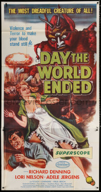 7t208 DAY THE WORLD ENDED 3sh 1956 Roger Corman, Kallis art of Lori Nelson & monster, rare!