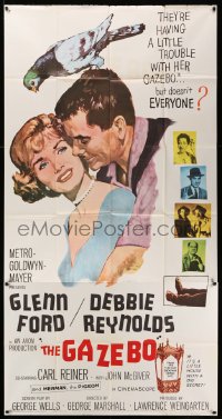7t231 GAZEBO 3sh 1960 great romantic art of Glenn Ford w/pigeon on head & nuzzling Debbie Reynolds!