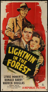 7t273 LIGHTNIN' IN THE FOREST 3sh 1948 artwork of Lynne Roberts, Donald Barry & Warren Douglas!