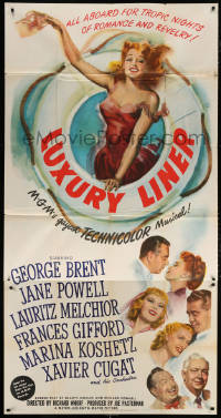 7t279 LUXURY LINER 3sh 1948 artwork of sexy Jane Powell, tropical nights of romance & revelry!