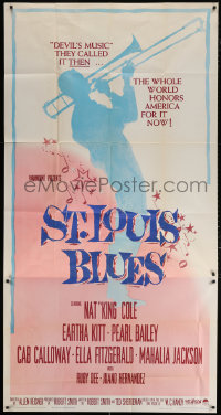 7t341 ST. LOUIS BLUES 3sh 1958 Nat King Cole, the life & music of W.C. Handy, cool silhouette art!
