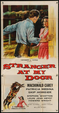 7t347 STRANGER AT MY DOOR 3sh 1956 preacher MacDonald Carey's faith can't save this killer!