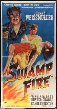 7t349 SWAMP FIRE 3sh 1946 Johnny Weissmuller carrying Virginia Grey, Buster Crabbe, ultra rare!