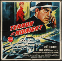 7t093 TERROR AT MIDNIGHT 6sh 1956 Scott Brady, Joan Vohs, film noir, cool car crash art, rare!