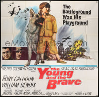 7t104 YOUNG & THE BRAVE 6sh 1963 Rory Calhoun, William Bendix, art of heroic boy & German Shepherd!