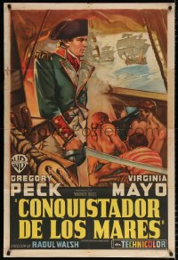 7t113 CAPTAIN HORATIO HORNBLOWER Argentinean 1951 different art of Gregory Peck on ship, rare!