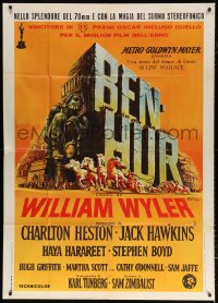 7t859 BEN-HUR Italian 1p R1960s Charlton Heston, William Wyler classic epic, chariot & title art!