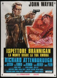 7t848 BRANNIGAN Italian 1p 1975 different art of detective John Wayne in England with gun!