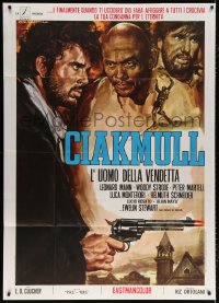 7t830 CHUCK MOLL Italian 1p 1970 Gasparri art of Leonard Mann & Woody Strode in spaghetti western!