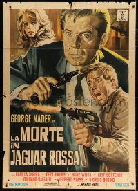 7t806 DEATH IN THE RED JAGUAR Italian 1p 1970 George Nader, cool crime art by Mos!