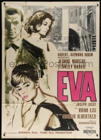 7t783 EVA Italian 1p 1962 Joseph Losey, Symeoni art of sexy Jeanne Moreau & Stanley Baker!