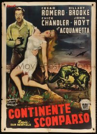 7t697 LOST CONTINENT Italian 1p 1954 Marcelli art of Cesar Romero, Hillary Brooke & dinosaurs, rare!