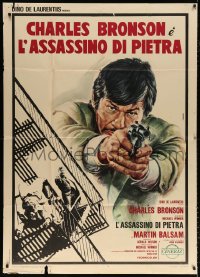 7t603 STONE KILLER Italian 1p 1973 Casaro art of Charles Bronson shooting guy on fire escape!