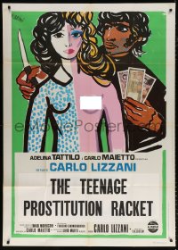 7t594 TEENAGE PROSTITUTION RACKET Italian 1p 1975 Brini art of half-naked girl & crook with knife!
