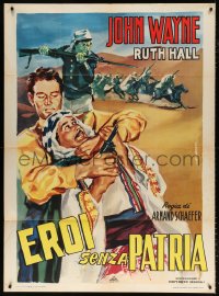 7t590 THREE MUSKETEERS Italian 1p R1950s E. Carretti art of young John Wayne fighting in desert!