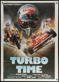 7t577 TURBO TIME Italian 1p 1983 cool Formula One car & motorcycle racing art by Enzo Sciotti!