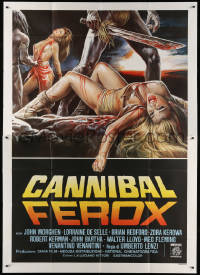 7t524 CANNIBAL FEROX Italian 2p 1981 Umberto Lenzi, wild art of natives w/machetes torturing women!