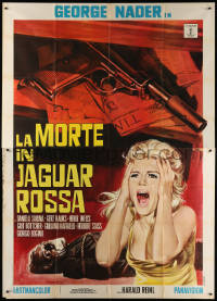 7t509 DEATH IN THE RED JAGUAR Italian 2p 1970 Mos art of screaming blonde woman & gagged man!