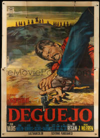 7t508 DEGUEJO Italian 2p 1966 Gasparri spaghetti western art of cowboy's hand with gun stepped on!
