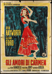 7t451 LOVES OF CARMEN Italian 2p R1960 cool different artwork of sexy dancing Rita Hayworth!