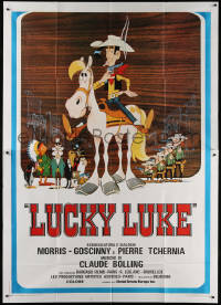 7t450 LUCKY LUKE Italian 2p 1973 Daisy Town, great western cartoon artwork of cowboy on horse!