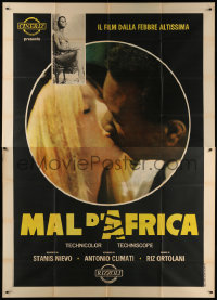 7t449 MAL D'AFRICA Italian 2p 1968 Mal d'Africa, super close up of interracial couple kissing!