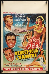 7w417 SEAMEN Belgian 1957 art of Karlheinz Bohm, Claus Biederstaedt, & sexy tropical girls!