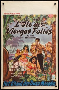7w418 SEVEN DARING GIRLS Belgian 1962 art of gorgeous girls on a vacation that turns into a nightmare!